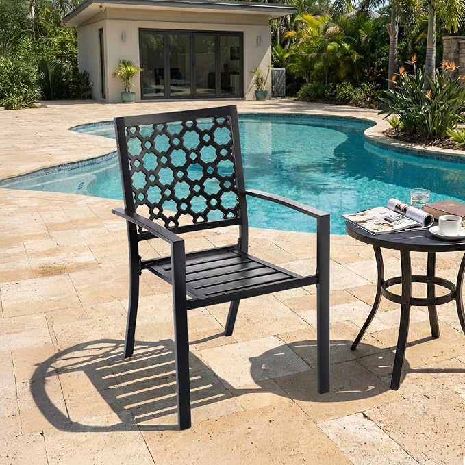 Patio Dining Chairs Set of 6, Stackable Metal High Back Chairs Set - Image 8