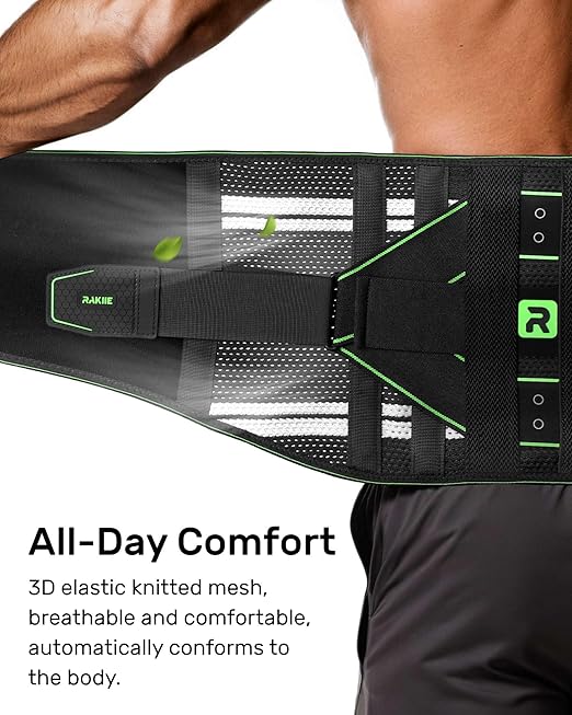 Back Brace for Lower Back, 8X Powerful Lumbar Support with 3D Pad, Support Belt for Men Women, Breathable Back Support Brace with Adjustable Strap, Green Size M