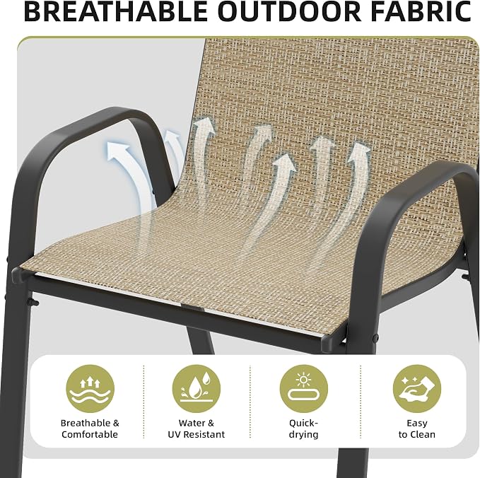 Patio Chairs Set of 2, Outdoor Stackable Dining Chairs - Image 4
