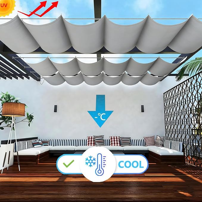 Sun Shade Sail Retractable Wave Waterproof 17' x 17' Shade Cloth Waterproof - Image 2