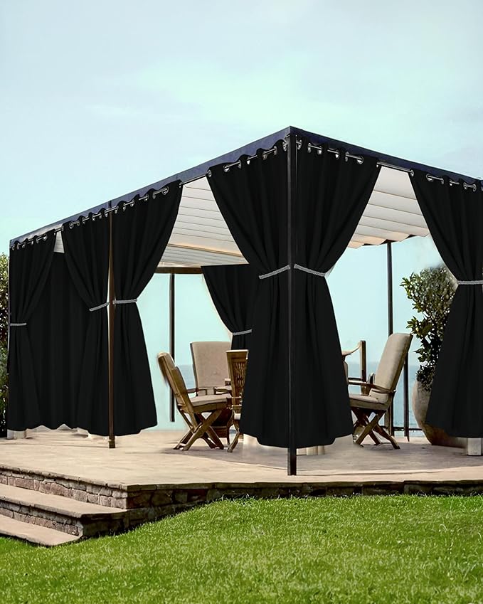 Grommet Outdoor Curtains for Patio Waterproof 8 Pcs 54x108 In Black | by HolidayIdeas