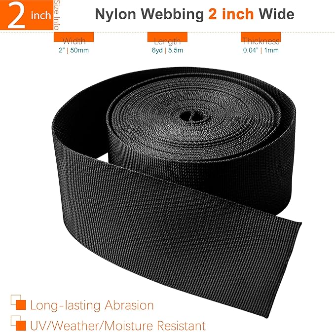 2 inch Straps Buckles Set: Nylon Webbing Strap 6 yard, Side Release Plastic Buckle 5 pack, Tri-glide Slide Clip 10 pcs, Heavy Duty Quick Snap Fasteners Dual Adjustable No Sewing Required