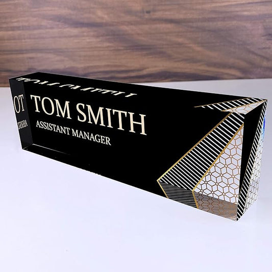 Artblox Office Desk Name Plate Personalized | Custom Name Plates For Desks | Abstract Shapes Design On Clear Acrylic Glass | Cute Office Desk Accessories Customized Gifts - (8" x 2.5")