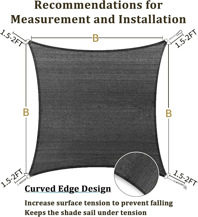 Shade&Beyond 7'x7' Sun Shade Sail Canopy Square, UV Block Breathable Curved - Image 5