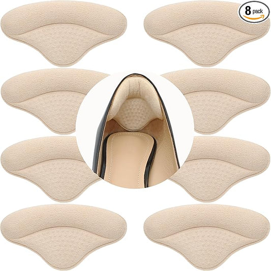 Heel Cushion Pads, 4 Pairs Shoe Inserts for Loose Shoes, Beige Heel Grips Liner for Men and Women