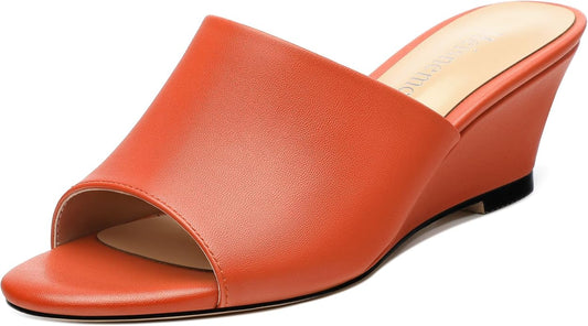 Wedge Sandals for Women Open Toe Wedge Heels Womens Matte High Heel Sandal Round Toe Heeled Wedge Sandals Slip on Casual shoes 2 inch