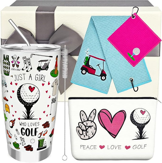 Golf Gifts for Women,Golf Lover 20 OZ Wine Tumbler Gift for Girls,Birthday Christmas Makeup Bag Towels Gifts for Friend Besties,Women Golfing Accessories