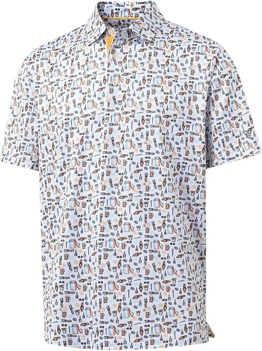 M MAELREG Mens Golf Shirt Short Sleeve Dry Fit Print Moisture Wicking Performance Patterns Collared Polo Shirt