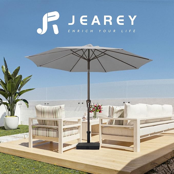 JEAREY 9FT Outdoor Patio Umbrella, Market Umbrella, Light Gray | Outdoor Table - Image 6