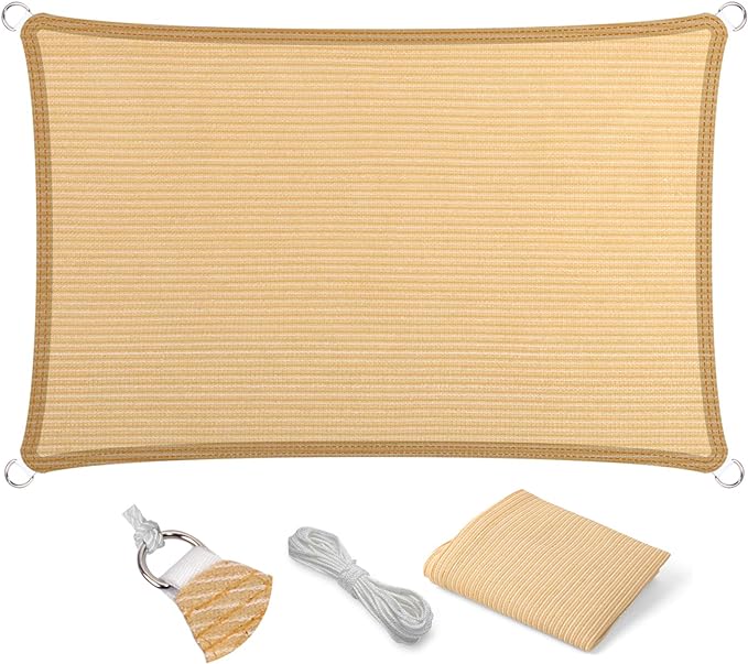 Eden's Decor Straight Flat-Edged Sun Shade Sail Rectangular 11' x 12' Beige by EdensDecorInc