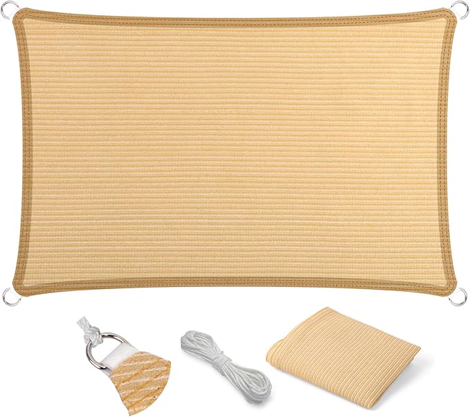 Eden's Decor Straight Flat-Edged 8' x 18' Beige Sun Shade Sail Rectangular by EdensDecorInc