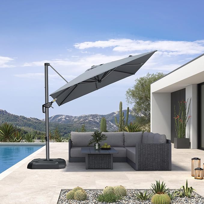 PURPLE LEAF Outdoor Umbrella 8' x 8' Square Premium Protection Light Grey | by PURPLELEAF
