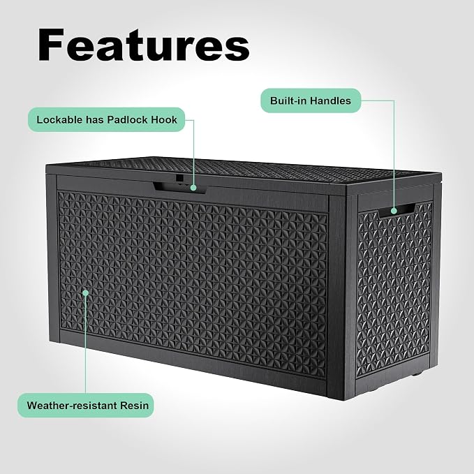 110 Gallon Waterproof Resin Outdoor Storage Box, Weatherproof Outdoor Bin - Image 3