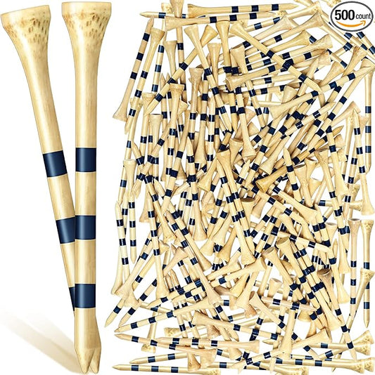 Jadive Bamboo Golf Tees 3-1/4 Inches Stable Long Wooden Tees for Golf Activities, Natural Color and Blue