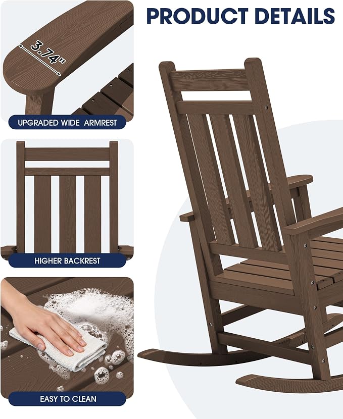 Oversized Outdoor Rocking Chair Set of 2, HDPE Patio Rockers - Image 7