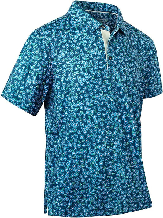 Mens Golf Shirts Quick Dry Moisture Wicking Casual Short Sleeve Performance Athletic Print Collared Stylish Men Polo Shirt