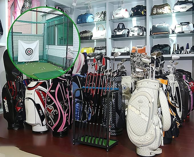 Katzowen Floor Corner Golf Club Storage Rack, Metal 9-Clubs Display Stand for Garage, Simulator Room, Golf Store & Practice Network