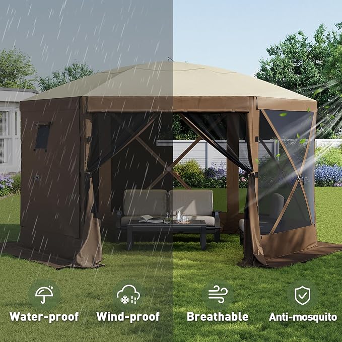 Aoxun 12x12ft Pop Up Canopy Tent, Camping Gazebo Screen Tent, Mesh Windows - Image 4