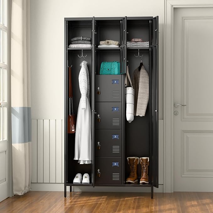 METAN Metal Locker for School Office Gym Bedroom, 10 Doors Steel Storage Locker Cabinet for Employees, Industrial Storage Locker, Assembly Required (Black)