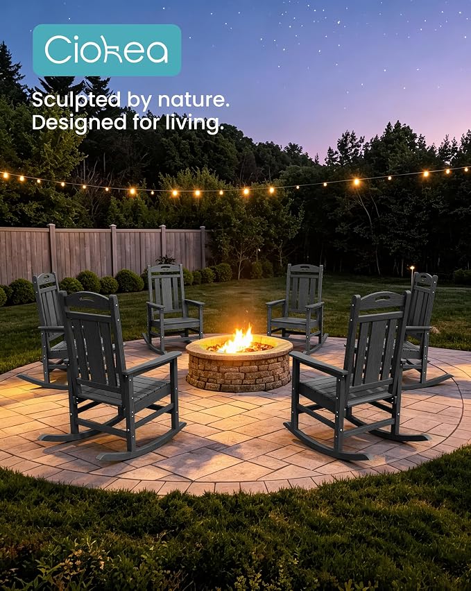 Oversized Outdoor Rocking Chair, High Back Patio Rockers, Dark Grey | - Image 9