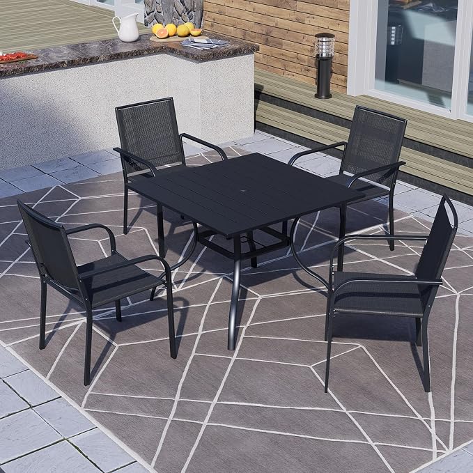 Anmutig Stackable Outdoor Dining Chairs Set of 4, Textilene Fabric, Breathable - Image 2