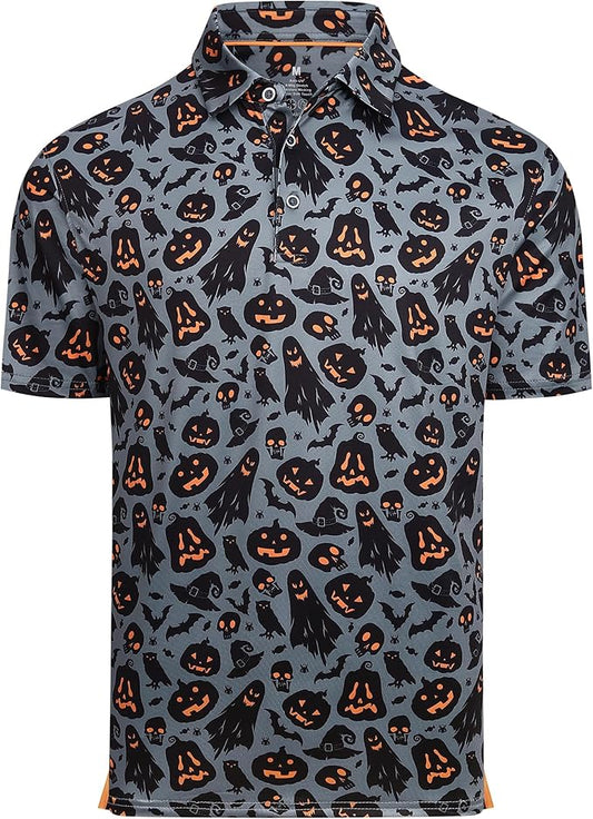 Esabel.C Golf Shirts for Men Dry Fit Performance Short Sleeve Print Moisture Wicking Collared Shirt