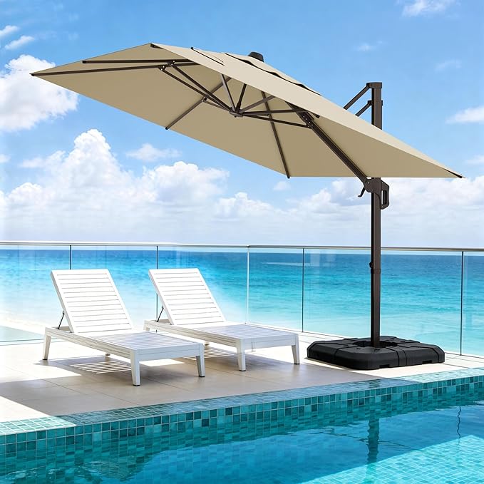 10' X 10' Patio Umbrella Cantilever Outdoor Rectangle Umbrella, Heavy Duty - Image 8