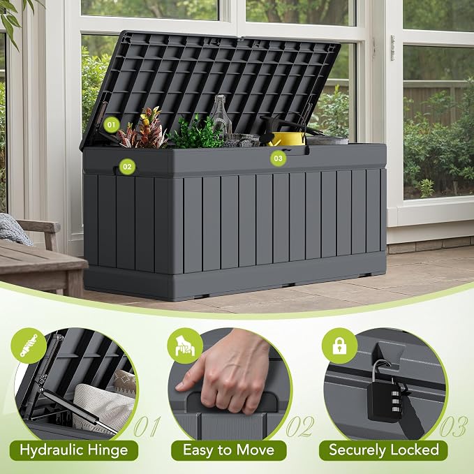 Devoko 78 Gallon Deck Box, Waterproof Resin Outdoor Storage Box | Outdoor - Image 3