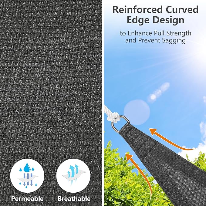 10' x 10' Rectangle Sun Shade Sail, 185 GSM HDPE, Dark Grey | 95% UV block - Image 3