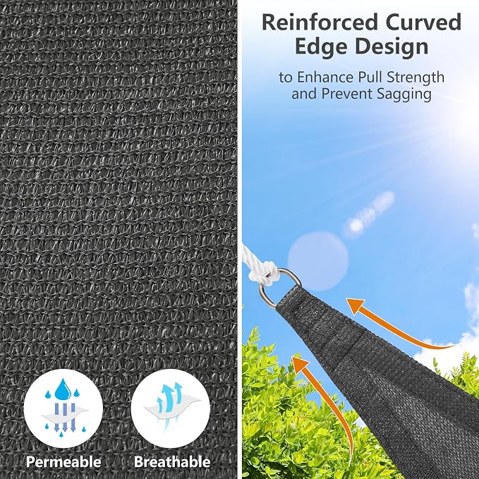 12 'x 12' x 12' Triangle Sun Shade Sail, 185 GSM HDPE, Dark Grey | 95% UV block - Image 3