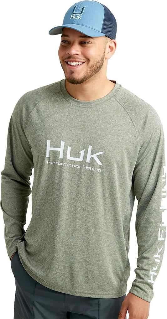 HUK Mens Pursuit Heather Long Sleeve Shirt, Fishing Shirt for Men