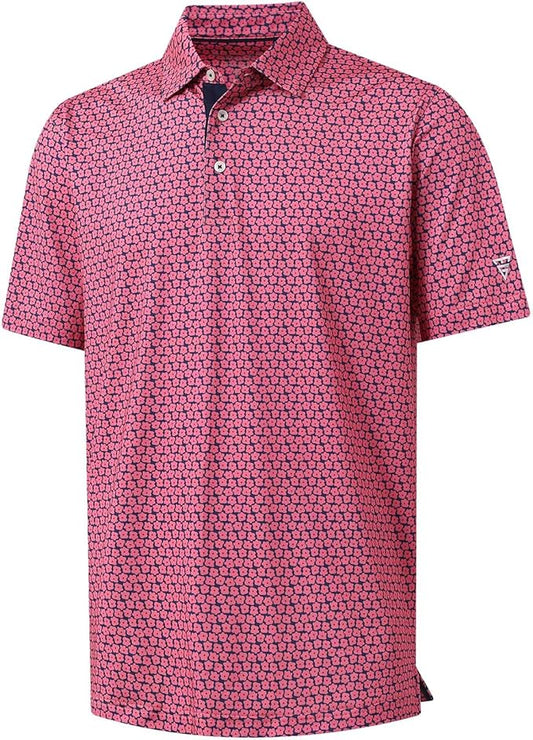 M MAELREG Mens Golf Shirt Short Sleeve Dry Fit Print Moisture Wicking Performance Patterns Collared Polo Shirt