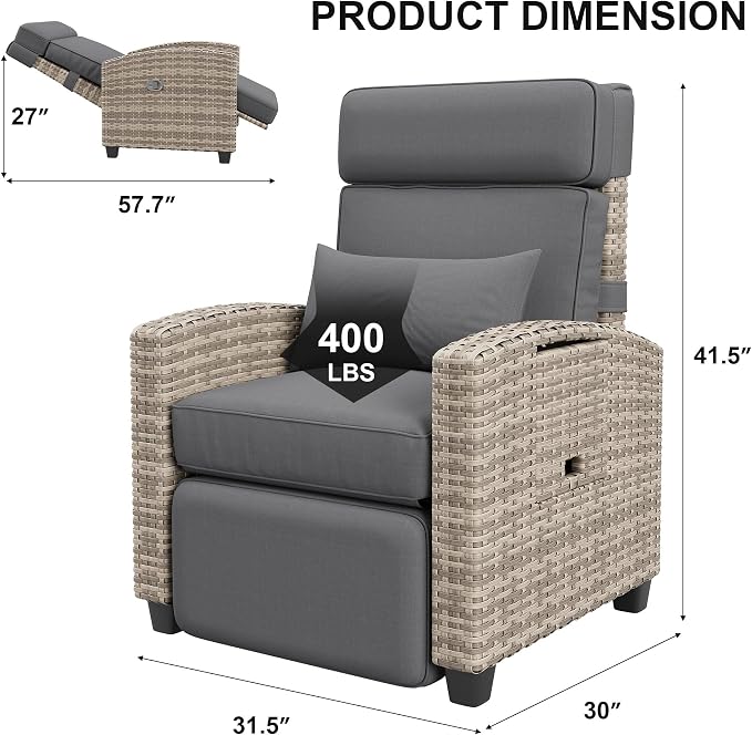 Outdoor Recliner Chair with Flip-Up Side Table & Linked Reclining Mechanism – - Image 2