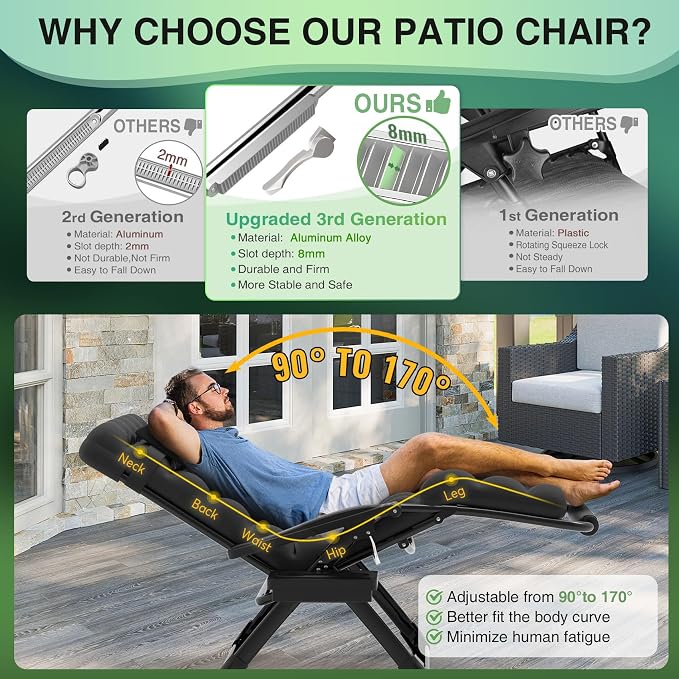 Suteck Oversized Zero Gravity Chair, Upgraded Lock, Big Cup Holder and Footrest - Image 3