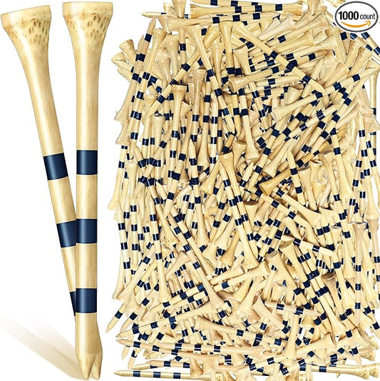 Jadive Bamboo Golf Tees 3-1/4 Inches Stable Long Wooden Tees for Golf Activities, Natural Color and Blue