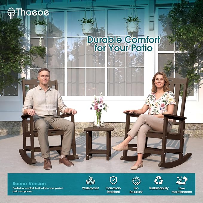 THOEOE Outdoor Rocking Chairs, Oversized Patio Rocking Chair | HDPE Outdoor - Image 2