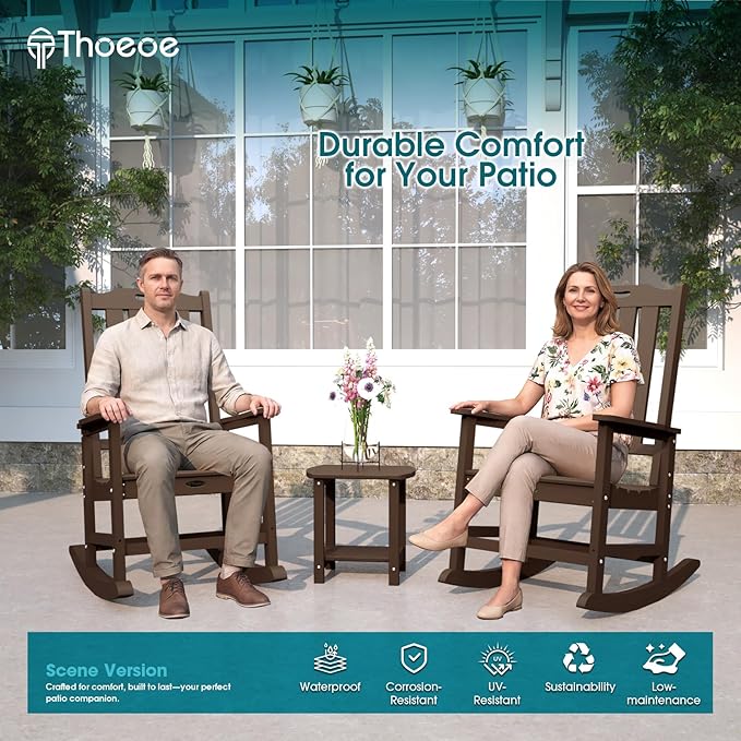 THOEOE Outdoor Rocking Chairs Set of 2, Oversized Patio Rocking Chair | HDPE - Image 2