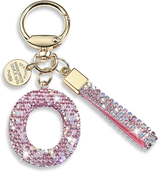 Pink Blue White Initial Letter Keychain Gift for Women Girls Bling Sparkly Cute Backpack Car Key Accessories Lanyard