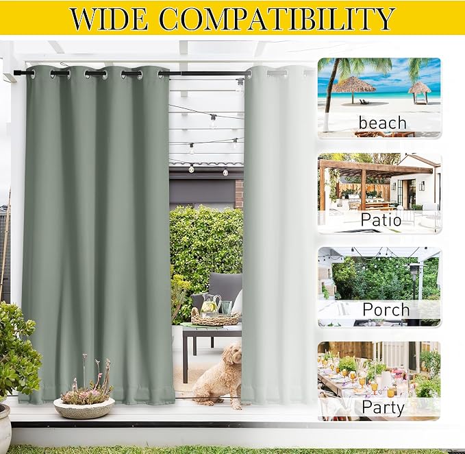 NICETOWN 2 Panels Thermal Outdoor Curtains Windproof W52xL72 Sage Green | - Image 8