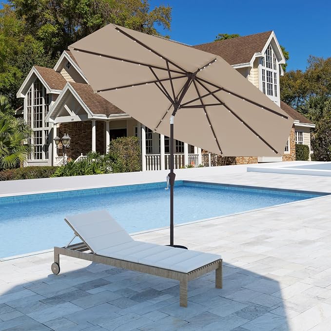 9FT Patio Umbrella with Solar Lights, Outdoor Market Umbrella with Tilt and - Image 7