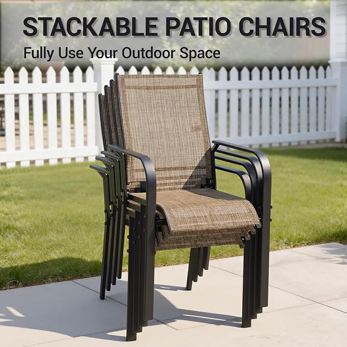 Patio Dining Chairs Set of 4, All-Weather High Back Textilene Stackable Chairs - Image 7