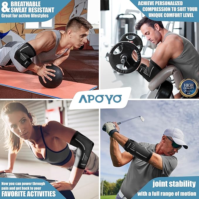 APOYO Elbow Brace for Tendonitis and Tennis Elbow, Compression Sleeve for Arthritis, Workouts, Reduce Joint Pain During Fitness Activity (Medium)