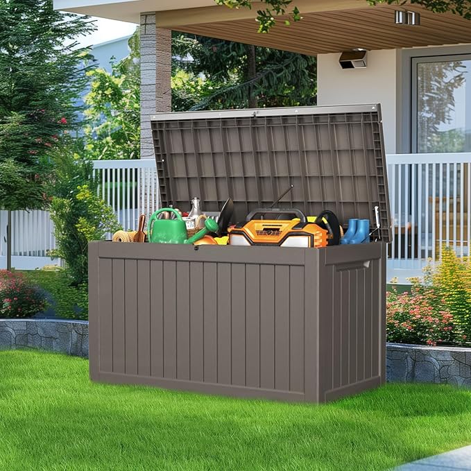 PatioZen 280 Gallon Resin Deck Box, Lockable Patio Outdoor Storage Box - Image 6