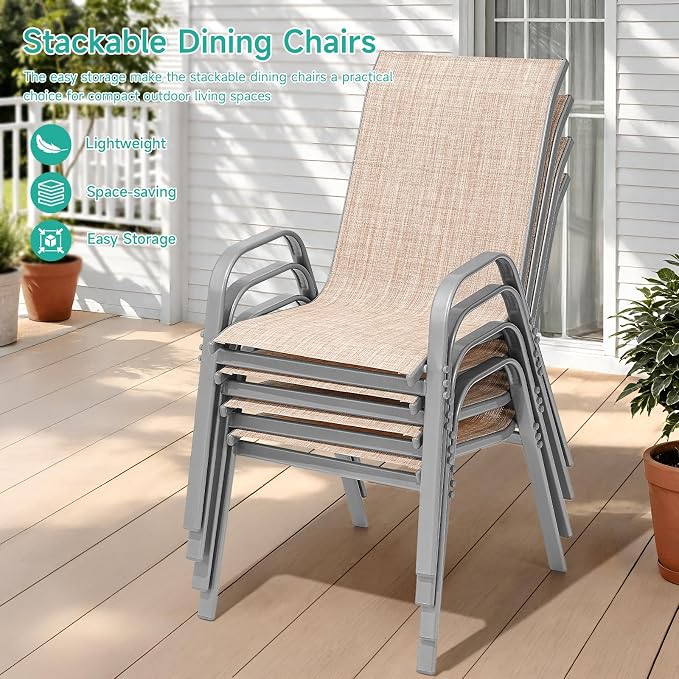 Patio Chairs Set of 2, All Weather Outdoor Dining Chairs | Stackable Dining - Image 5