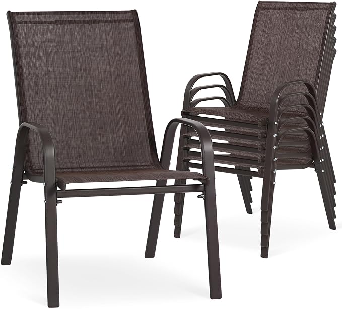 24.4" Wide Outdoor Stackable Chairs Set of 6 | Stacking Patio Chairs by Villeston