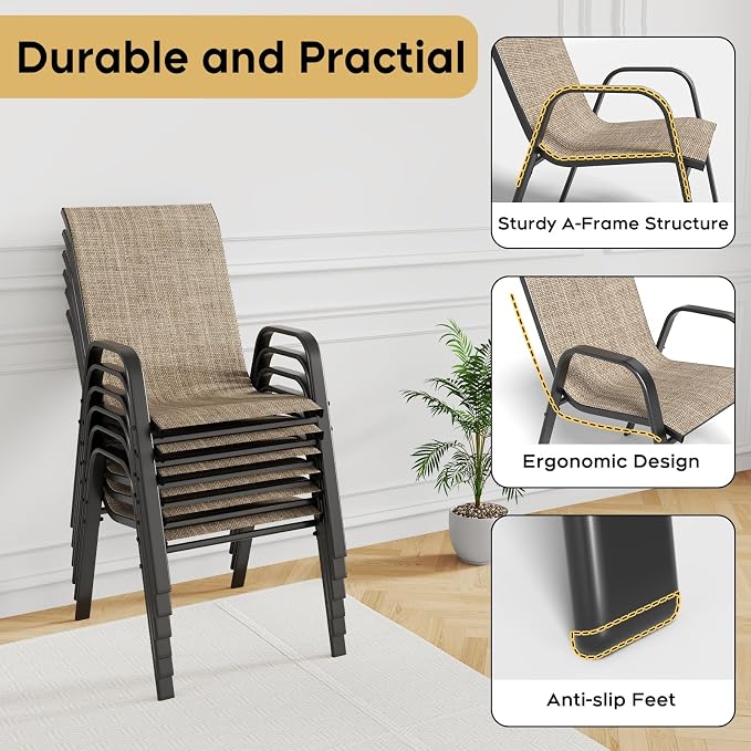 Patio Dining Chairs Set of 6, Outdoor Stackable Dining Chairs - Image 7
