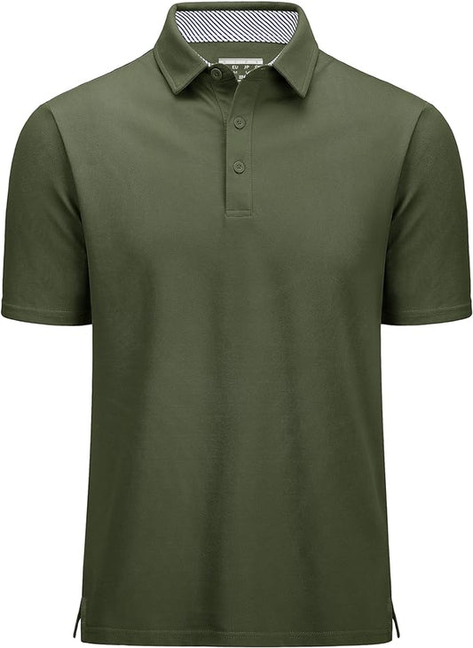 MAGCOMSEN Men's Polo Shirts Short Sleeve Cotton Pique 3 Button Classic Fit Casual T-Shirt Performance Golf Shirts