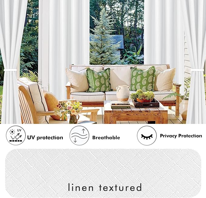 Linen Outdoor Curtains for Patio Waterproof 4 Pcs 110x95 In White | Light - Image 3