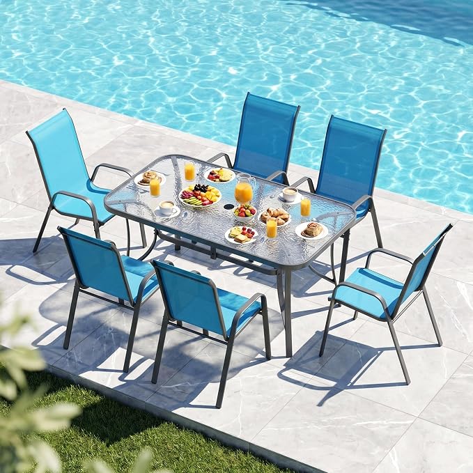 MAMIZO Patio Dining Chairs, Stackable Textilene Chair Set of 4, Sky Blue | - Image 9