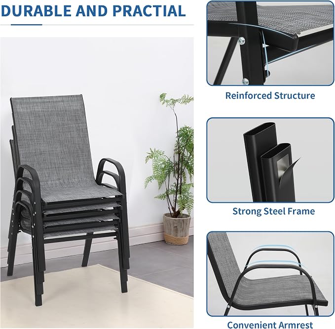 Patio Dining Chairs Set of 4, Outdoor Stackable Furniture Set | All Weather - Image 5